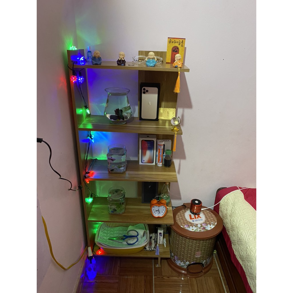 Kệ sách gỗ 5 tầng vân gỗ# kệ góc tường | BigBuy360 - bigbuy360.vn