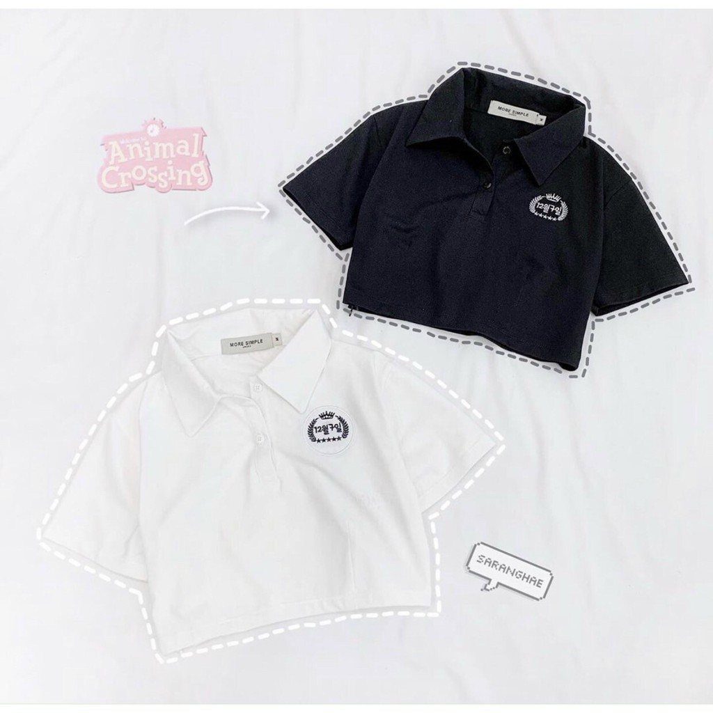 [MÃ TH6739 GIẢM 20% TỐI ĐA 30K ĐƠN TỐI THIỂU 500K] Áo polo croptop nữ kiểu có cổ bẻ 2 màu đen trắng