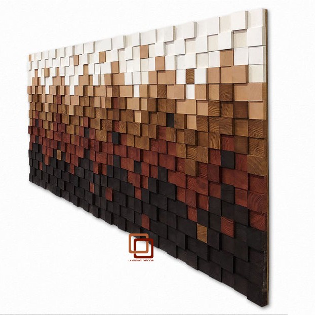 Tranh gỗ trang trí 3D tone NÂU TRẮNG CỔ ĐIỂN (Wood mosaic) - (KÍCH THƯỚC 40X80 VÀ 50cmx1M)