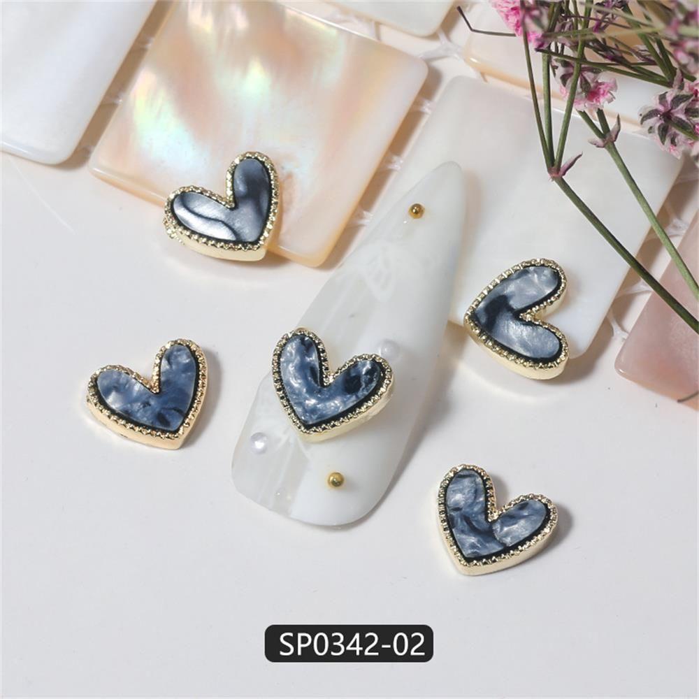 Set 10 Móng Tay Giả Nghệ Thuật Heceh|Phụ Kiện Trang Sức Hình Trái Tim Viền Hợp Kim