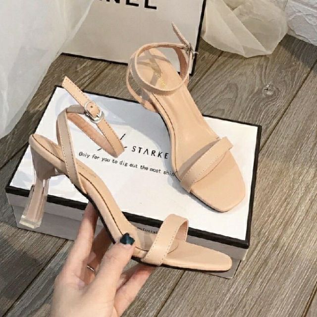 Sandal Cao Gót Quai Mảnh Thiết Kế Hở Gót Da Mờ T21