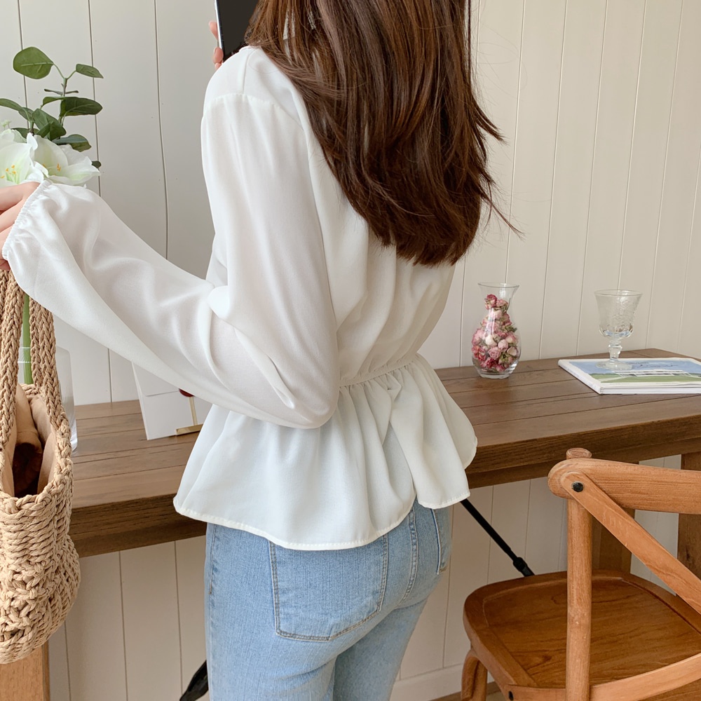 Áo Kiểu Nữ Tay Dài Cổ Chữ V Thời Trang Hàn Quốc
