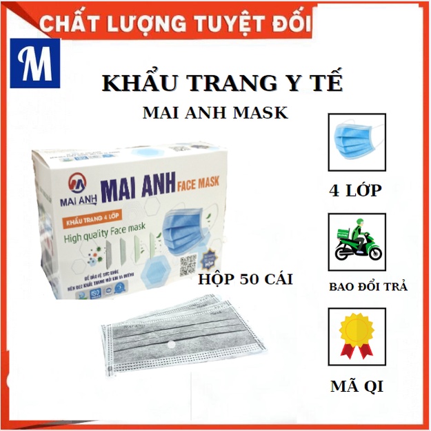 [Hộp 50 cái] khẩu trang y tế MAI ANH MASK 4 lớp kháng khuẩn hàng công ty chính hãng có tem niêm phong