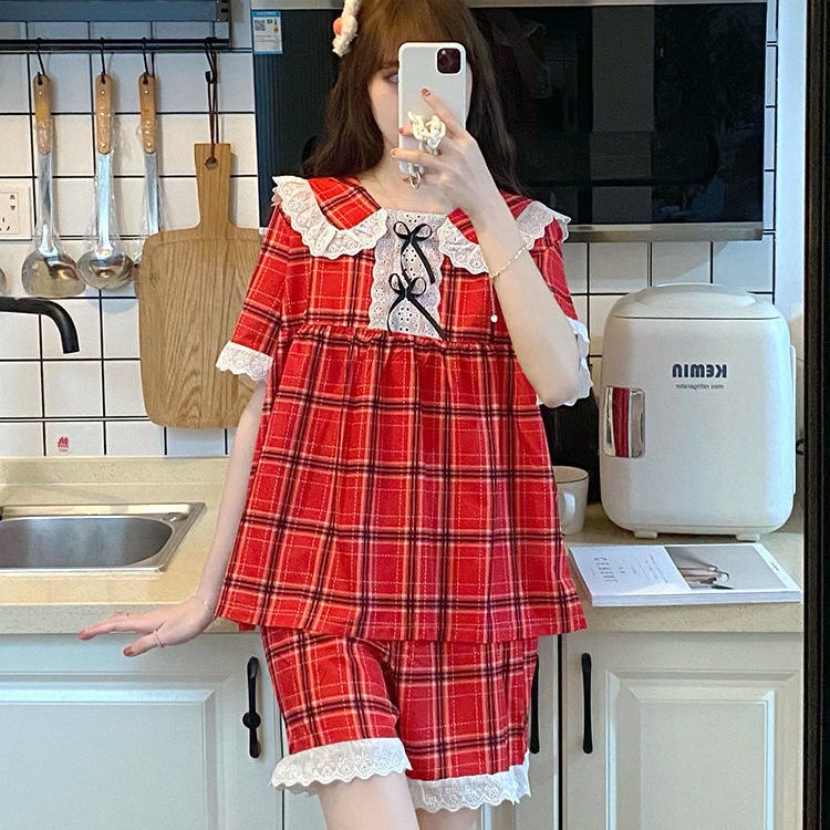 Pajama female Xia Bingsi short sleeve Korean spring and autumn thin section sweet imitation silk sexy V-neck two-piece suit home clothes