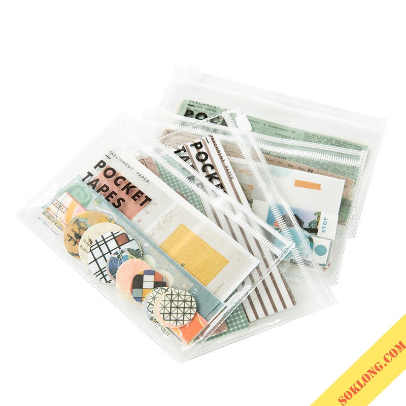 Set túi zip 40 ảnh giấy dán phong cách Vintage, Bộ Sticker màu trong trẻo trang trí sổ