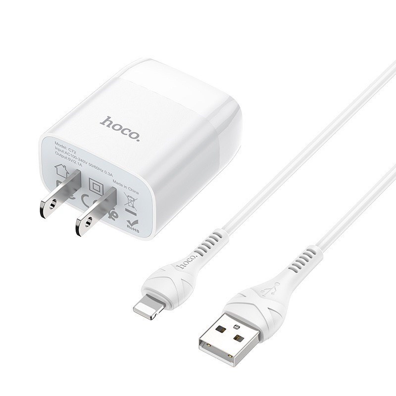 Bộ cáp sạc Hoco C72 cổng USB 2.1A đầu Lightning/Micro/Type C dây dài 1m - Chính hãng