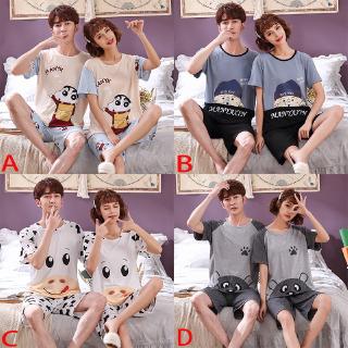 Bộ Đồ Ngủ 2 Món Ngắn Tay Họa Tiết Hoạt Hình Kiểu Hàn Quốc Cho Cặp Đôi