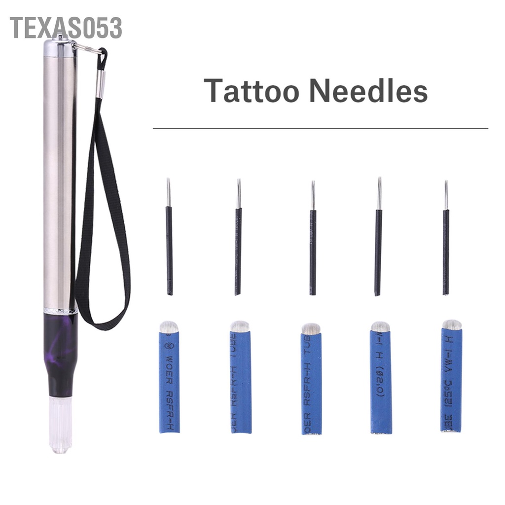 Hàng Sẵn Bút Xăm Lông Mày có đèn chiếu sáng Đa Năng Tiện Dụng + 5pcs 18 kim da xanh 18 chiếc kim + 5pcs 5 kim tròn【Texas053】