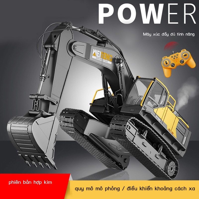 ♘Máy xúc điều khiển từ xa ô tô đồ chơi trẻ em mô phỏng lớn mô hình điện hợp kim xe kỹ thuật
