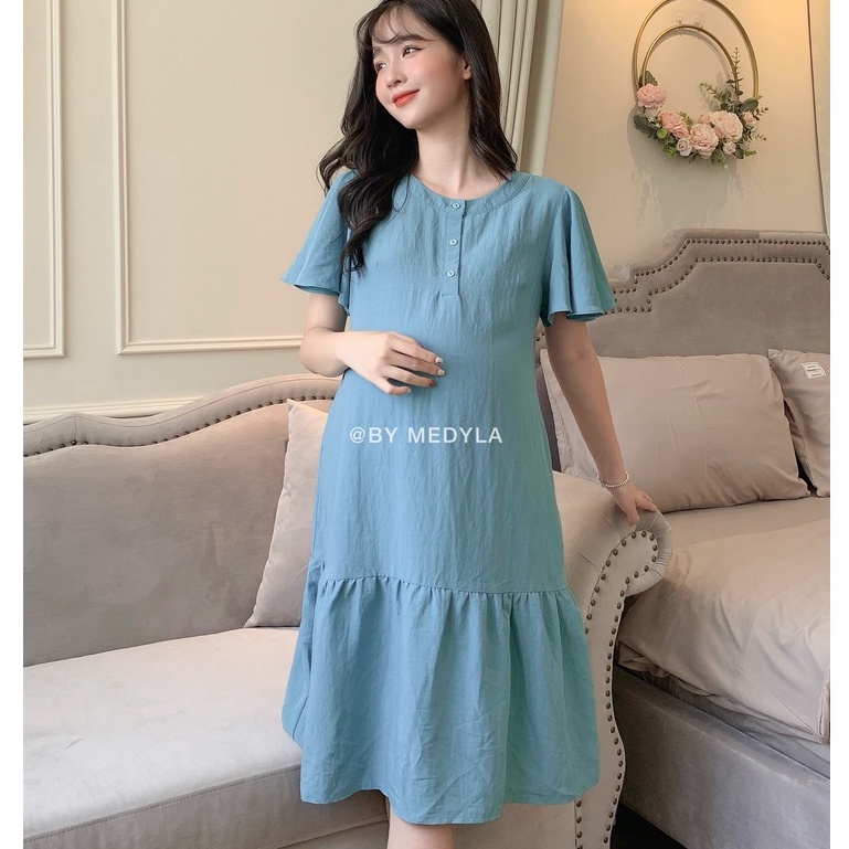 Đầm bầu công sở dự tiệc thiết kế Medyla - Váy bầu mùa hè xinh đũi cổ tàu cho bầu đi chơi du lịch cực xinh - VS815