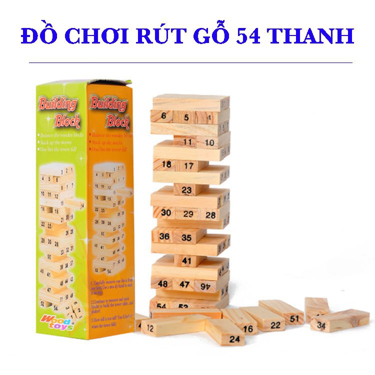 [GIÁ HẠ NHIỆT] BỘ ĐỒ CHƠI RÚT GỖ 54 THANH CHO BÉ