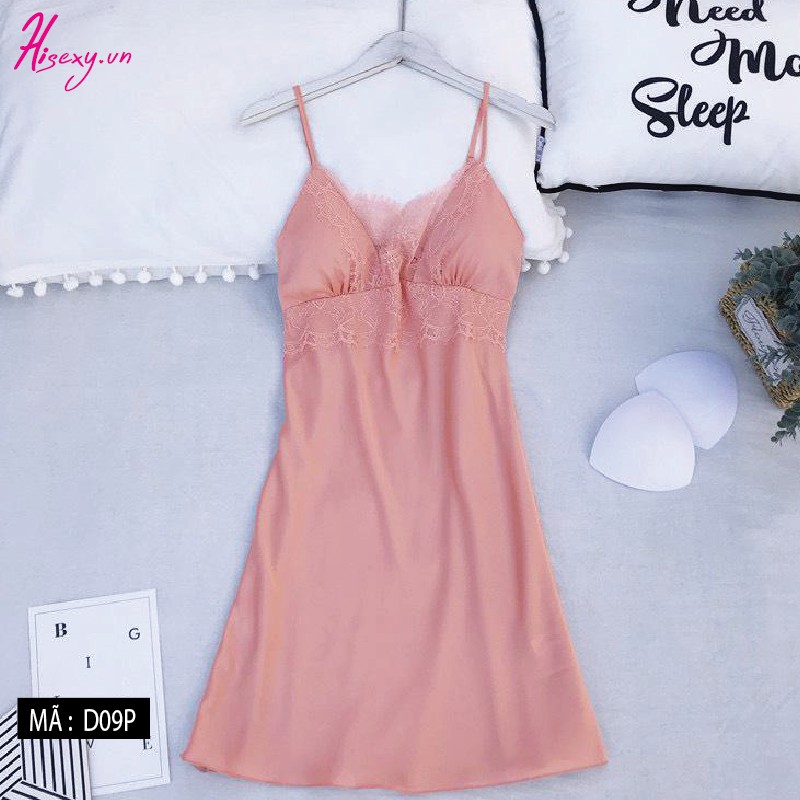 HISEXY Đầm Ngủ Lụa Satin Cao Cấp Mặc Nhà Có Mút Ngực Đủ Size Dưới 65Kg Ren 18cm MD04 | BigBuy360 - bigbuy360.vn