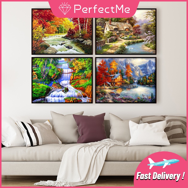 Bộ tranh đính đá 5D họa tiết hoàng hôn độc đáo kích thước 30x40cm DIY dùng trang trí