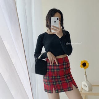 (Ảnh shop chụp) Chân váy kẻ caro đỏ