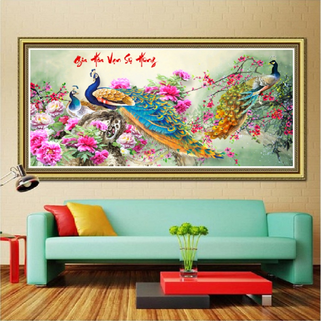 Tranh đính đá công gia hòa vạn sự hưng KT:110x55cm,tranh gắn đá chưa gắn