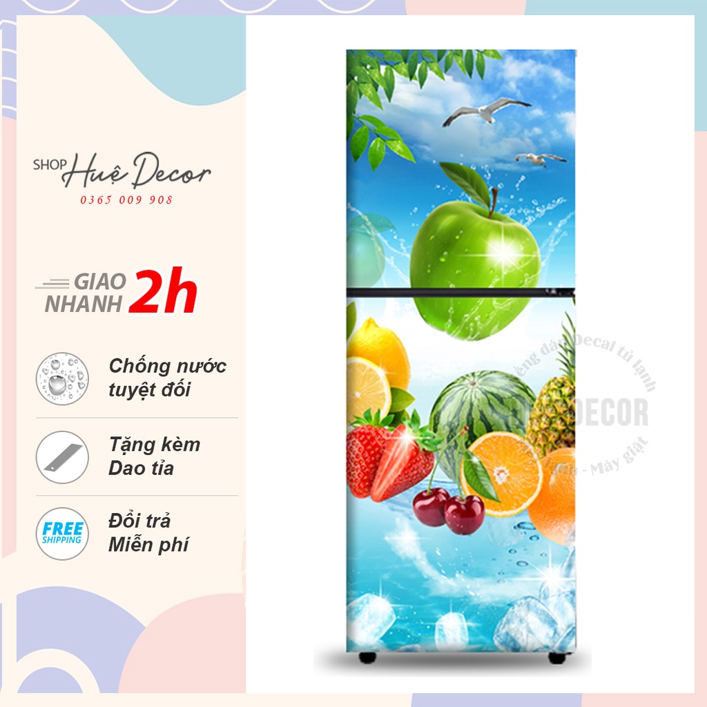 Decal dán tủ lạnh hoa quả tươi mát hàng xịn chống nước, giá tốt giao hàng tận nơi