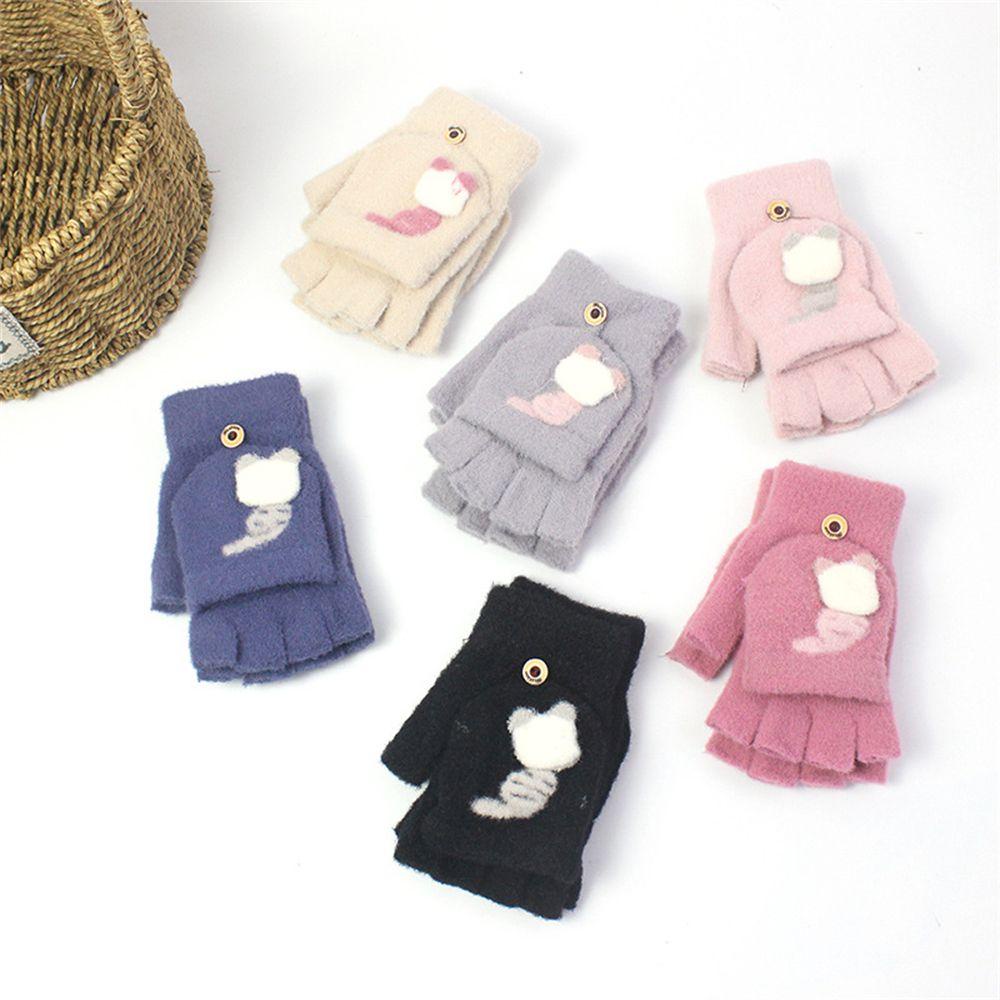 Găng Tay Hở Ngón Giữ Ấm Họa Tiết Hoạt Hình Ket1 Fluff