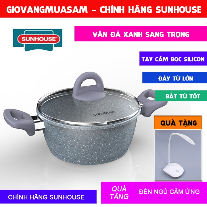 Nồi Vân Đá Đáy Từ 24CM Sunhouse SHG 2024MMB + TẶNG ĐÈN NGỦ CẢM ỨNG THỜI TRANG