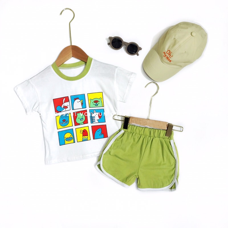 S013 - Bộ quần áo mùa hè cho bé gái bé trai chất cotton in hình size 90-130