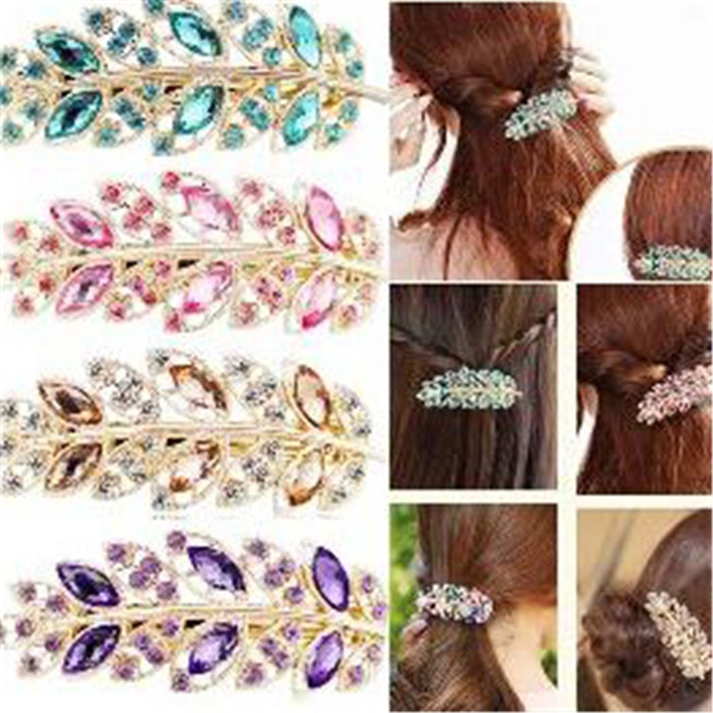 1 kẹp tóc hình chiếc lá đính pha lê và hột cực sang trọng