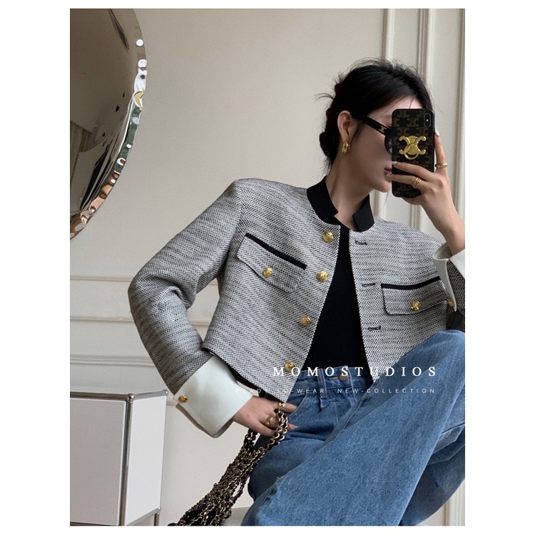 Áo Khoác Cardigan Cổ Đứng Dáng Ngắn Màu Trắng Thời Trang 2022 Cho Nữ