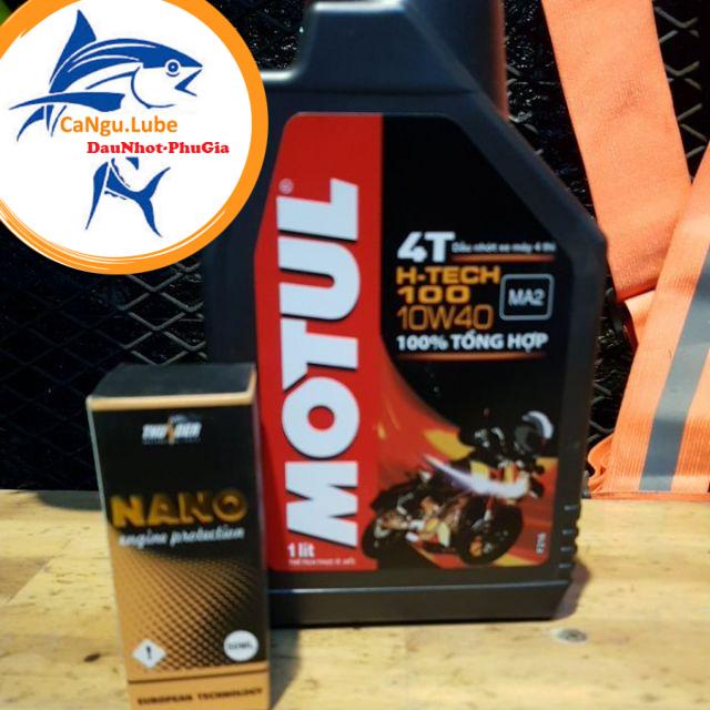 [Mua 1 được 2] Nhớt Motul H-tech 100 4T 10W40, nhớt cao cấp giá tốt khi mua kèm phụ gia nhớt Nano thunder