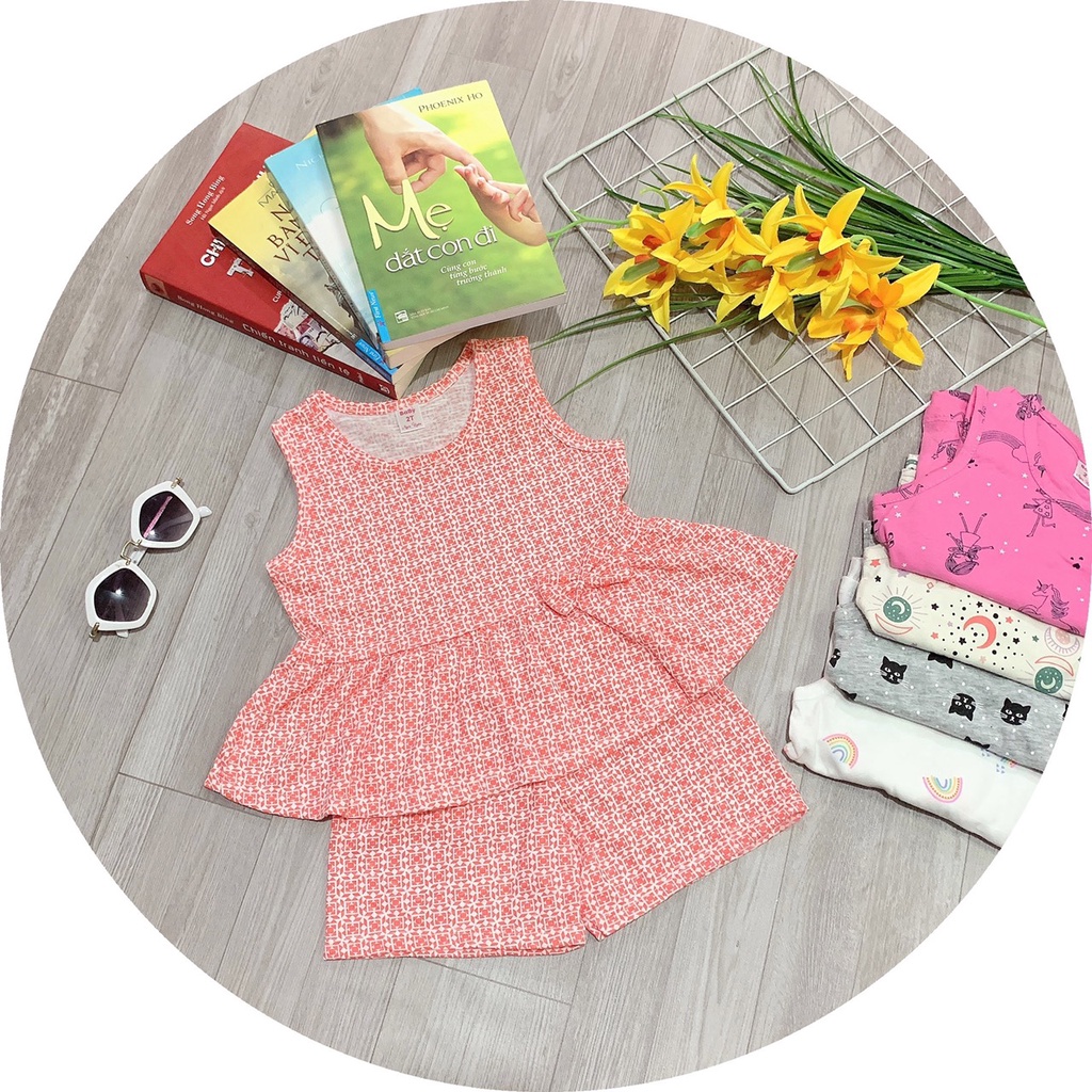 Bộ bé gái thun cotton xuất dư mềm mát co giãn 10-23kg