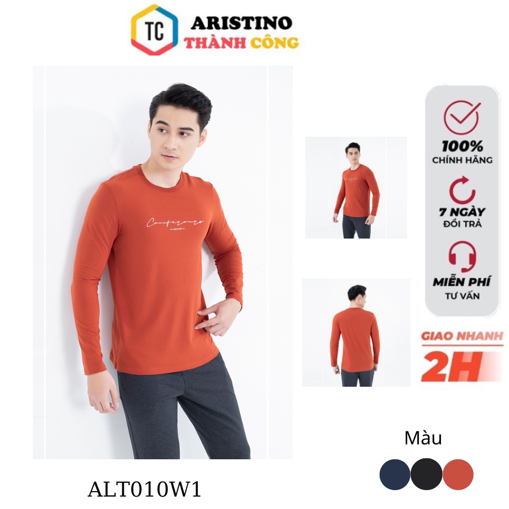 Áo thu đông dài tay nam Aristino cotton mềm in cao su  ALT010W1