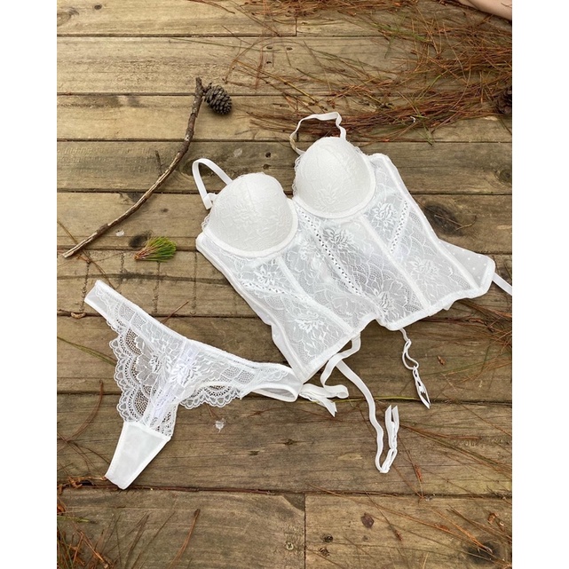 Bộ corset hai mảnh nữ gợi cảm gọng mút đệm cao cấp ren kèm lọt khe Pear martini Bralettehousevn