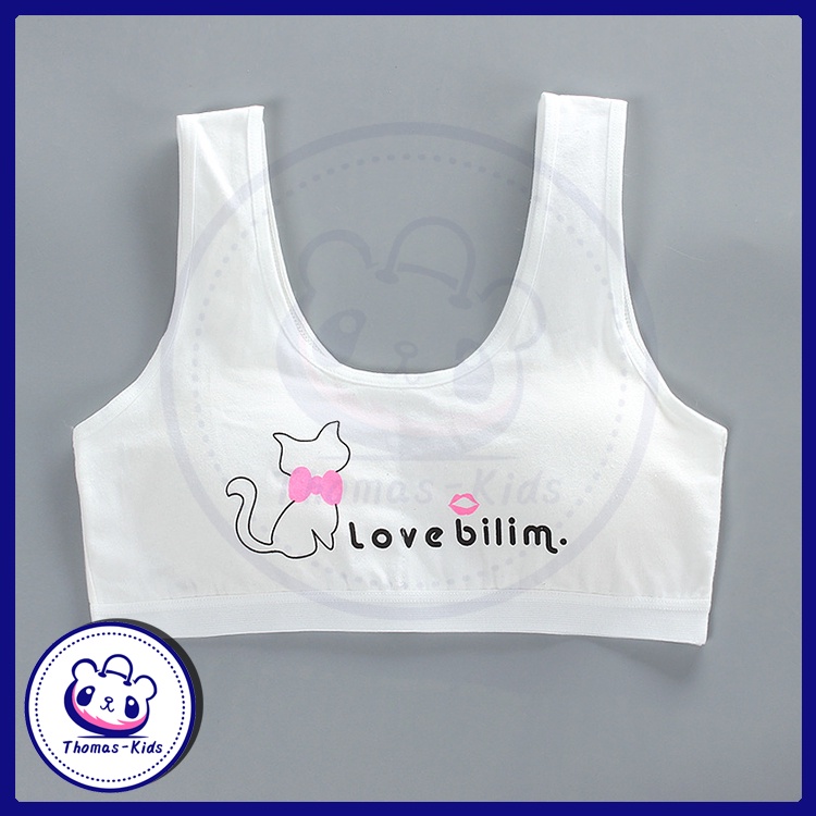 [THOMAS Kids] Áo Lót Thể Thao Cotton Họa Tiết Mèo Hoạt Hình Nhiều Màu Sắc Cho Bé Gái 8-16 Tuổi
