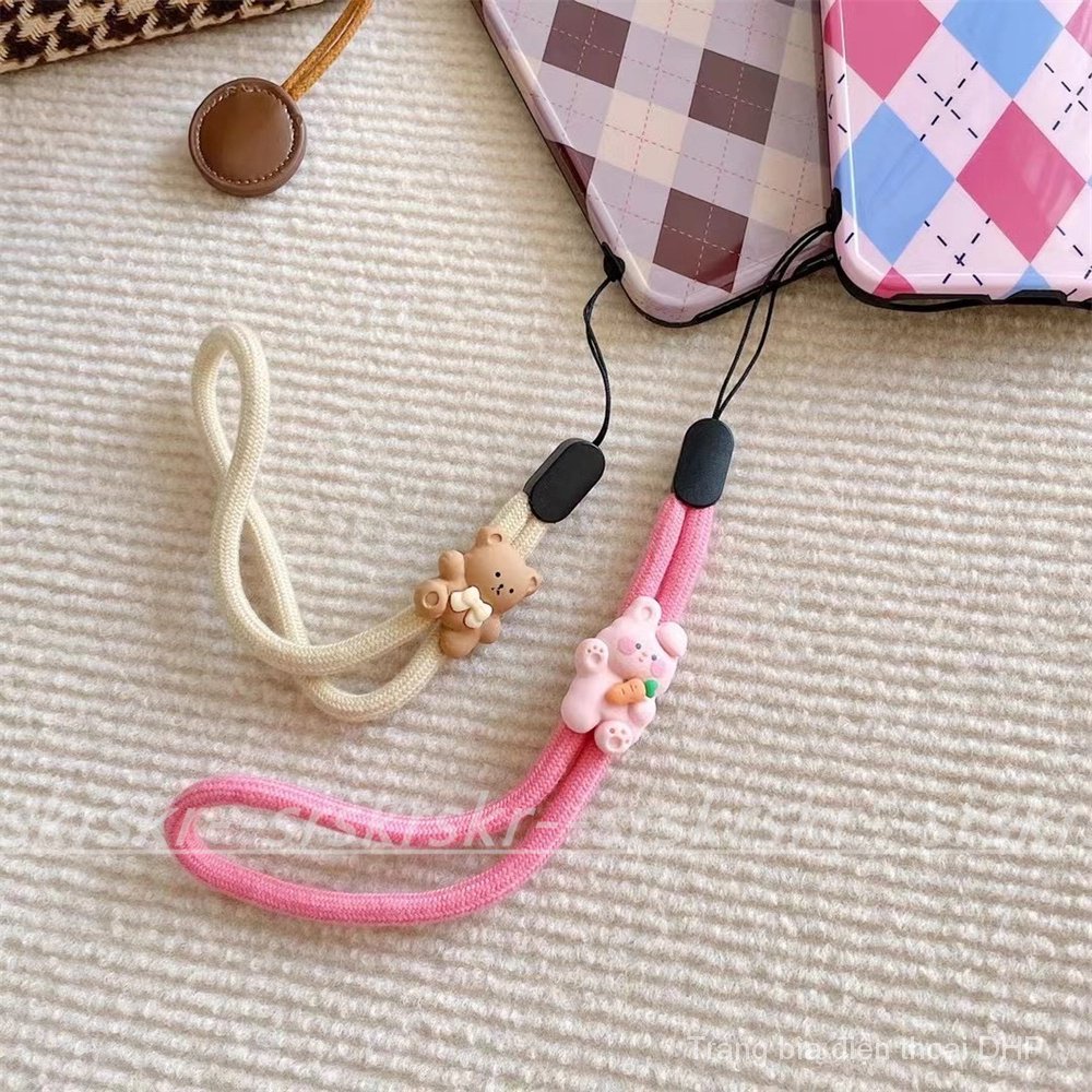 Spot Multi-- Cute Lanyards Lanyard Cotton Flax Wrist Strap Dense Woven Cotton String Cartoon resin Little Bear Mobile Phone Lanyard Mobile Phone Strap Couple's Lanyard Mobile Phone Pendant Anti-Separation Rope