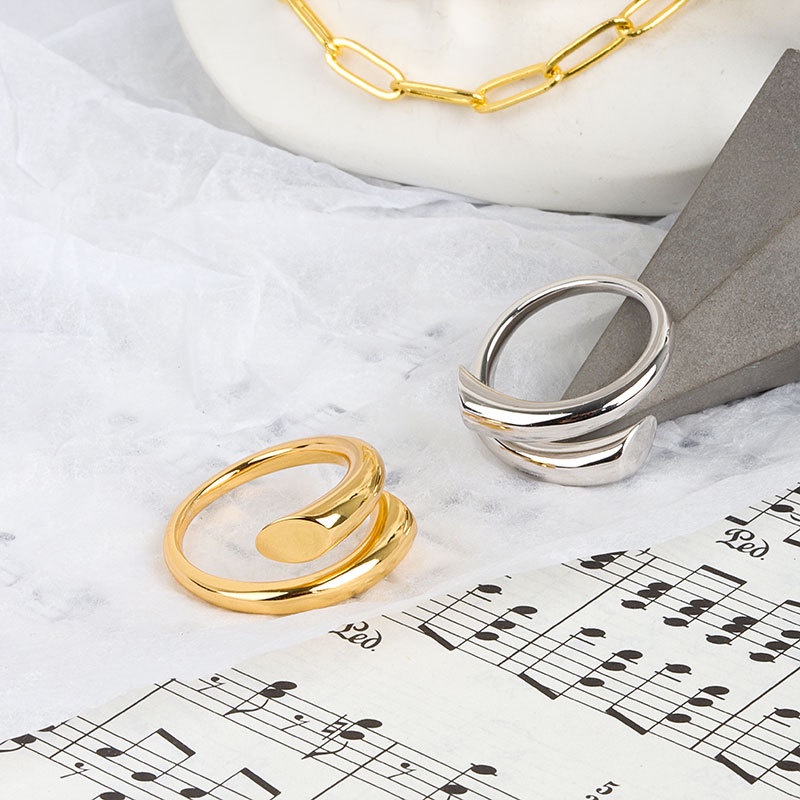 Nhẫn Dạng Mở Hình Học Màu Vàng / Bạc Điều Chỉnh Được Thiết Kế Sáng Tạo Thích Hợp Làm Quà Tặng Trang Sức