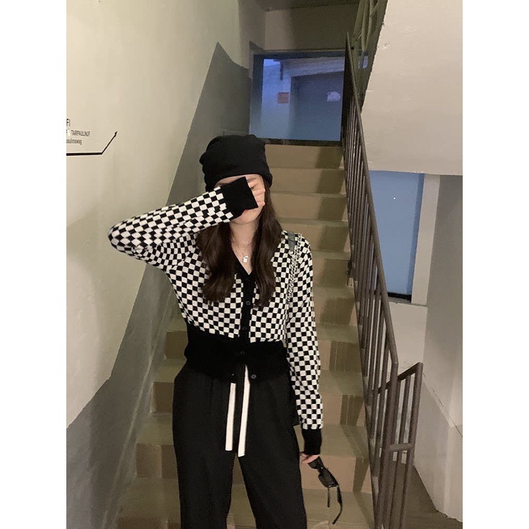 SUXI Áo khoác len tay dài cổ chữ V thời trang cho nữ