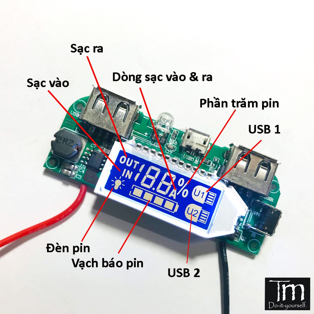 Mạch Sạc Dự Phòng 5V2A Hiển Thị Dòng Sạc LCD