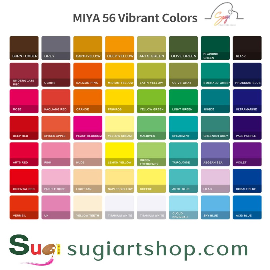Màu gouache Miya Himi , màu thạch, bột, waat hộp 56 màu x 30ml  - Sugi art shop