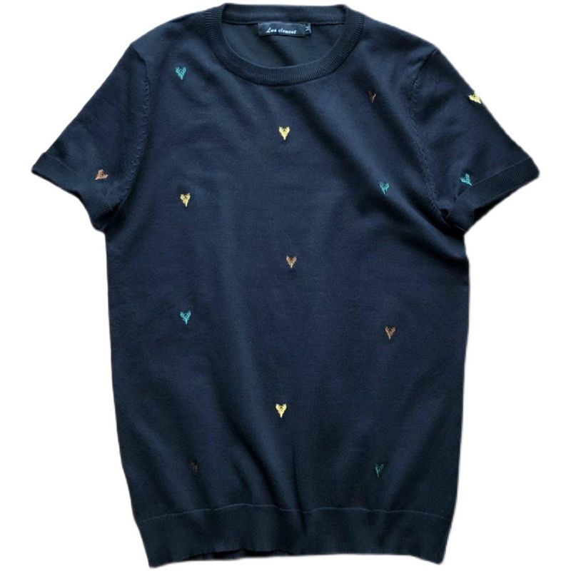 Áo Thun Nam Tay Ngắn Cổ Tròn Có Họa Tiết Thêu Thời Trang Phong Cách