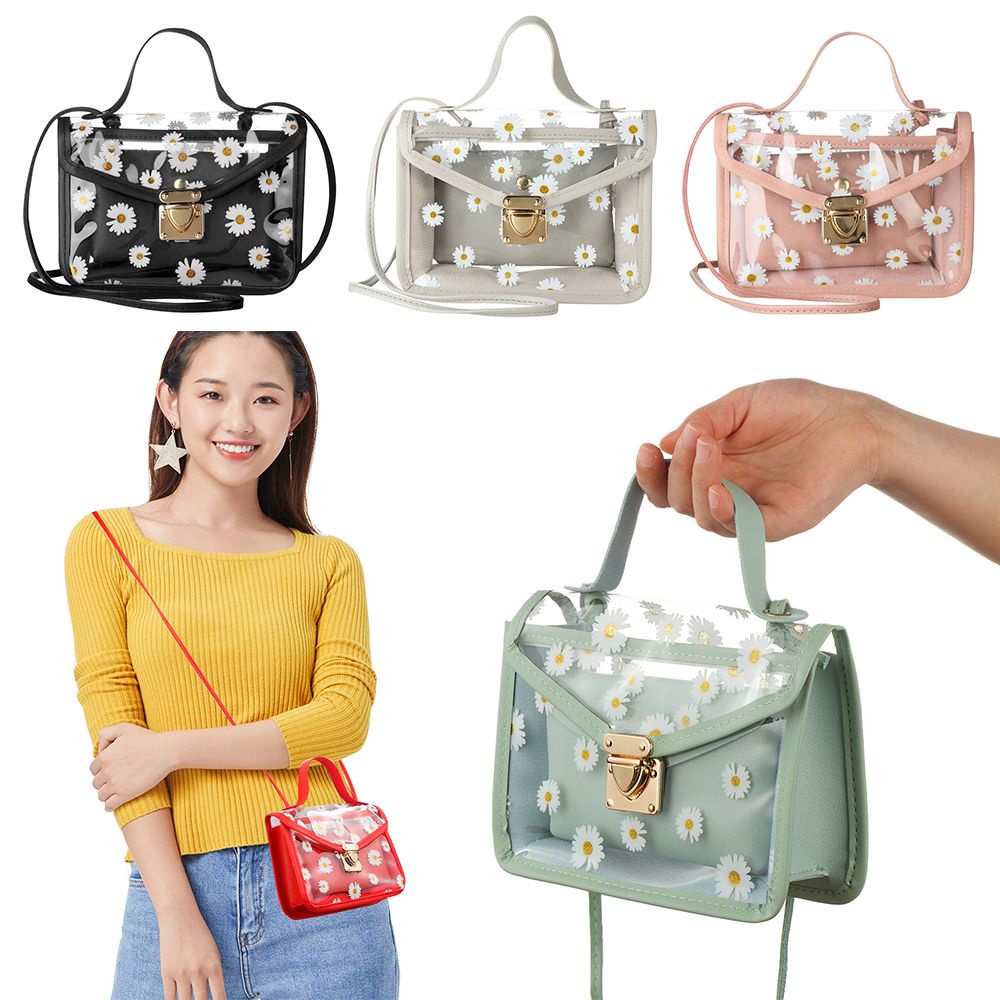 NEXTSHOP Daisy print Tote Bag Transparent Crossbody Handbag small satchel top handle bag Fashion Square women purse/Multicolor