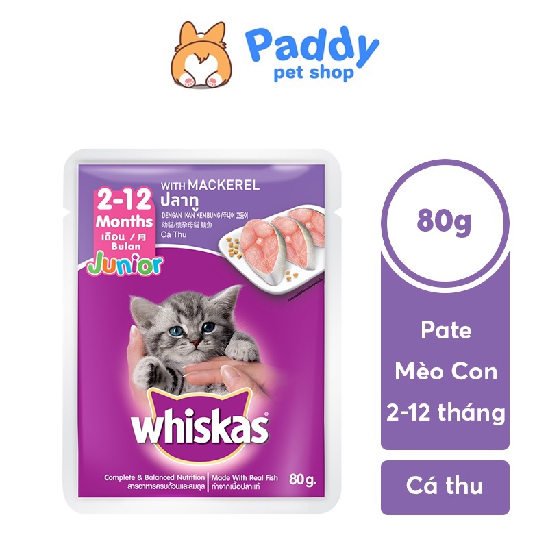 [Mã PET50 giảm 10% - tối đa 50K đơn 250K] Combo Pate Whiskas Cho Mèo Con Vị Cá Thu 80g