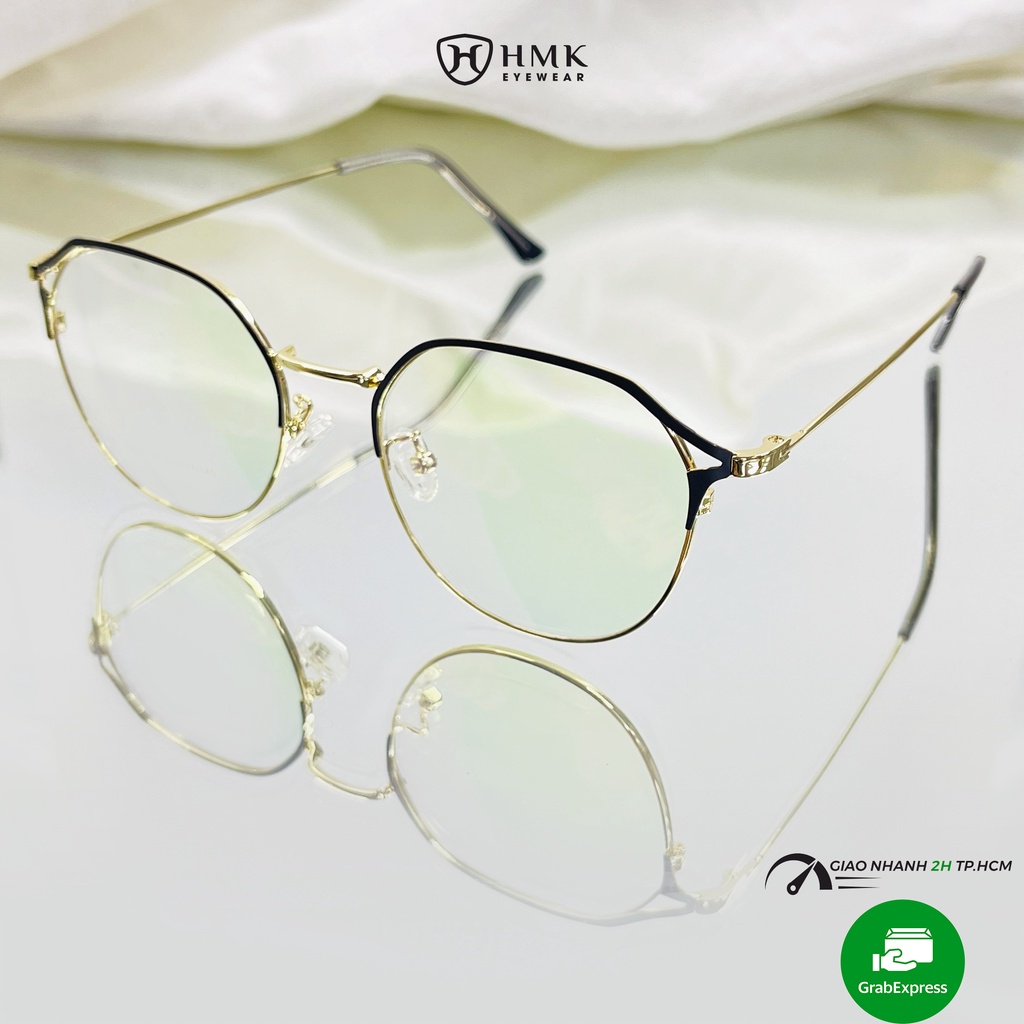 Gọng kính cận Nam/Nữ HMK mắt kính tròn chất liệu kim loại màu sắc thời trang G90127 nhiều màu