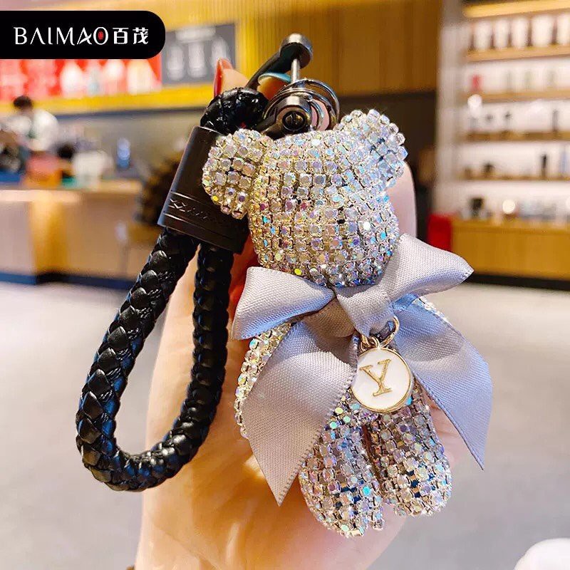 Móc Khóa Gấu Popobe Siêu Dễ Thương Đính Đá  Pha Lê Cao Cấp, Lấp Lánh PK Oto VIP