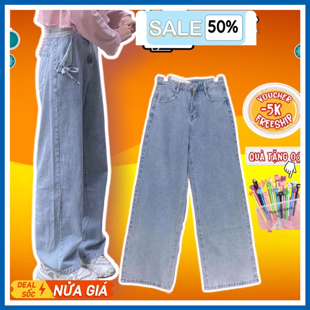 Quần jean nữ ống rộng quần bò nữ lưng cao ống suông đứng  phong cách Hàn Quốc Ullzang thời trang đường phố 4 mùa