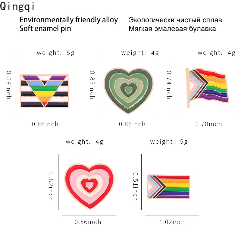 Ghim cài áo Miss Zoe hình trái tim/lá cờ màu gradient thời trang sáng tạo