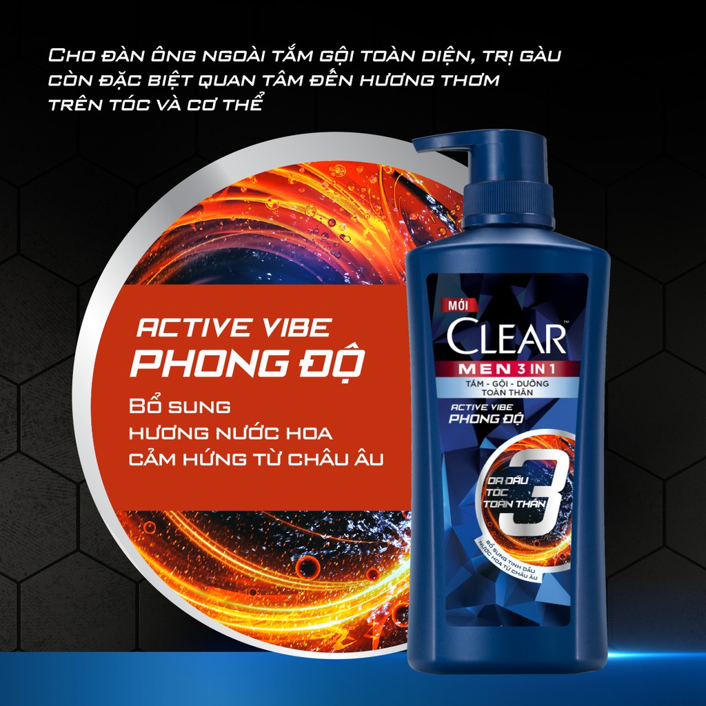 [SHOPEE OUTLET] Dầu Tắm - Gội - Dưỡng Mát Lạnh 3 trong 1 cho nam Clear Men Active 630g | BigBuy360 - bigbuy360.vn