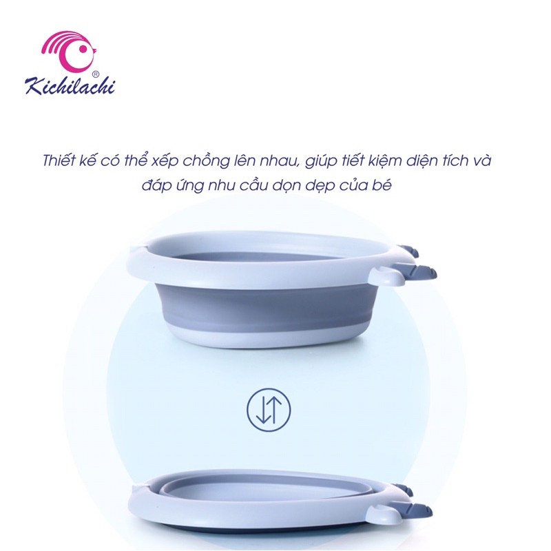Chậu rửa mặt cho bé, chậu rửa mặt gấp gọn cao cấp Kichilachi, chống trơn trượt cho bé