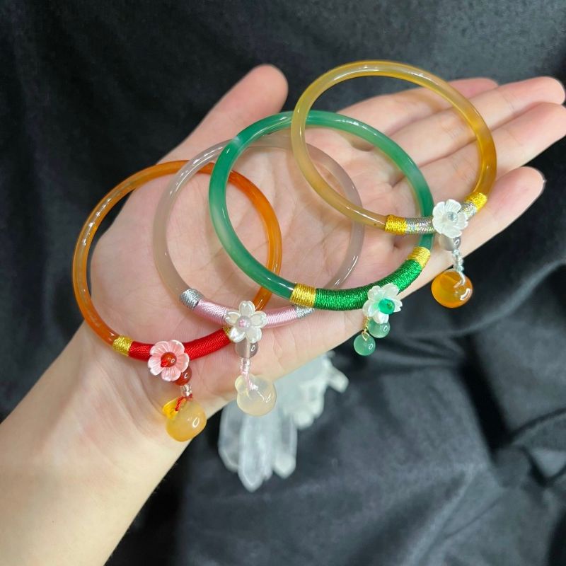 Vòng Tay Bản Liền Kết Charm Hoa Đa M.Não Màu Xanh, Màu Đỏ, Màu Khói