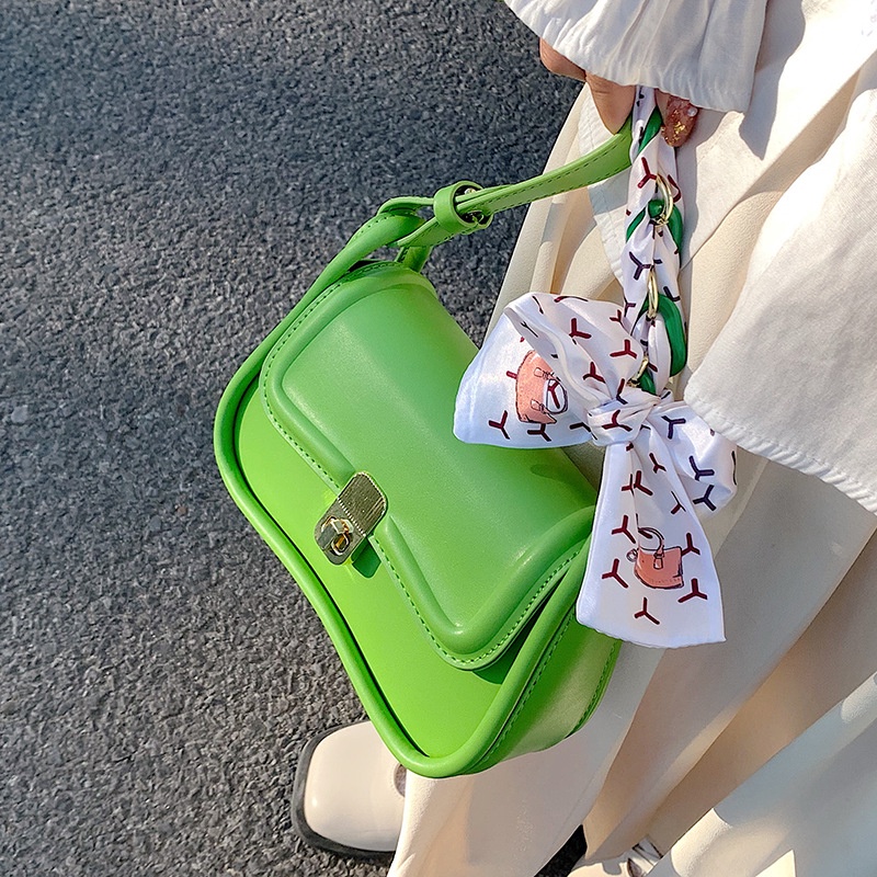 Túi xách IELGY đeo vai bằng vải màu trơn phối khăn trang trí thời trang cho nữ