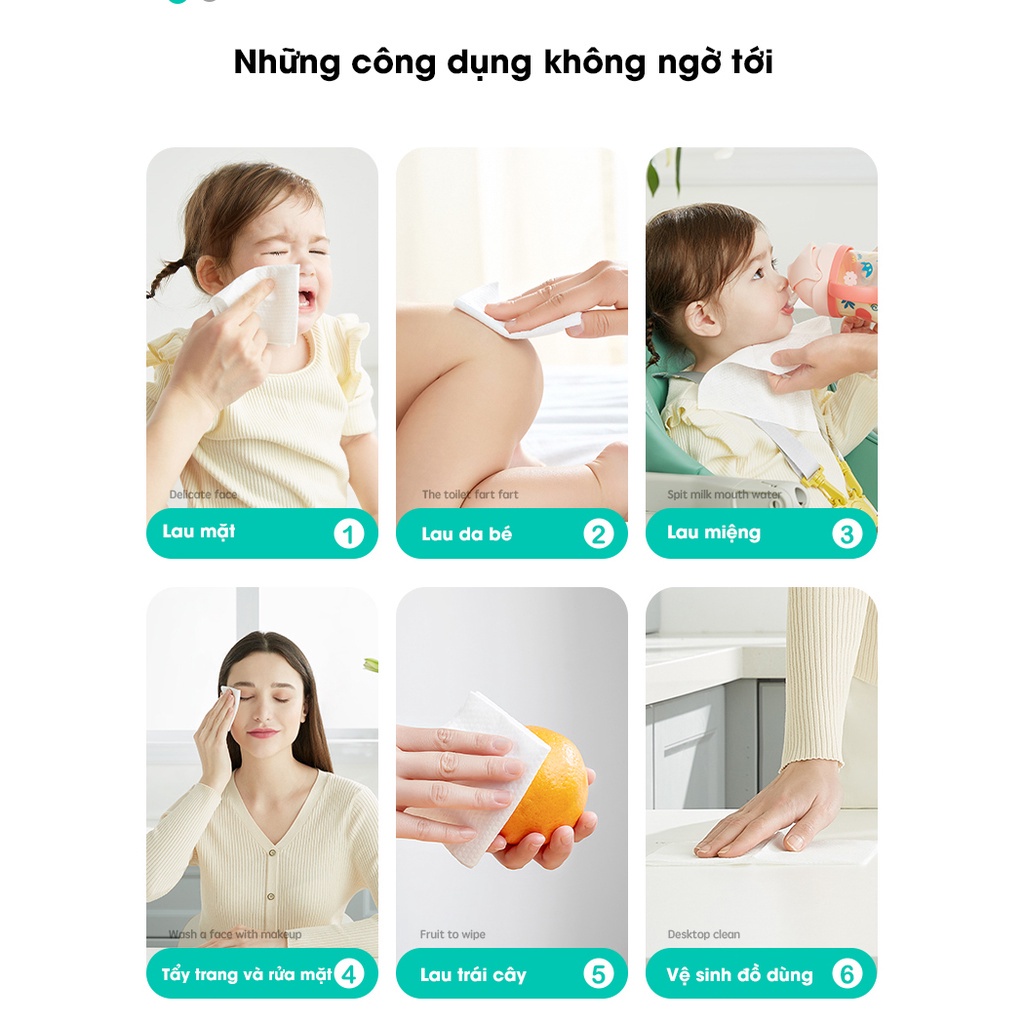 Khăn mặt khô cao cấp KUB, giấy lau đa năng dùng 1 lần có thể tái sử dụng, gói 100 tờ cỡ lớn