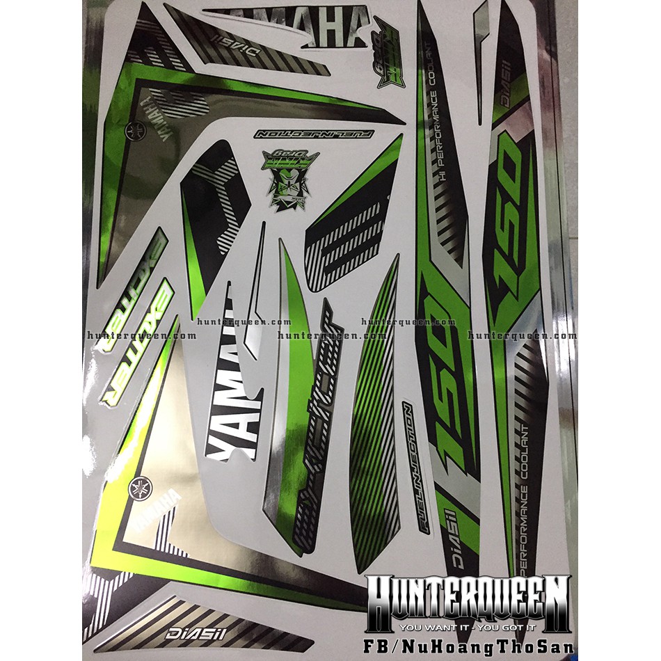 Tem Exciter đời 150. Tem rời CROM, chữ EX sọc đen xanh lá. Dán xe đen. Xe màu khác vui lòng inbox