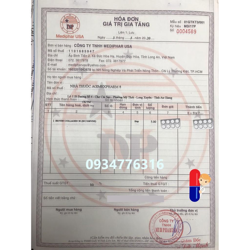 ✅ Biotin Collagen 30 - Viên uống đẹp da, hỗ trợ mọc tóc Mediphar USA sản xuất chuẩn GMP - Hộp 100 viên nén