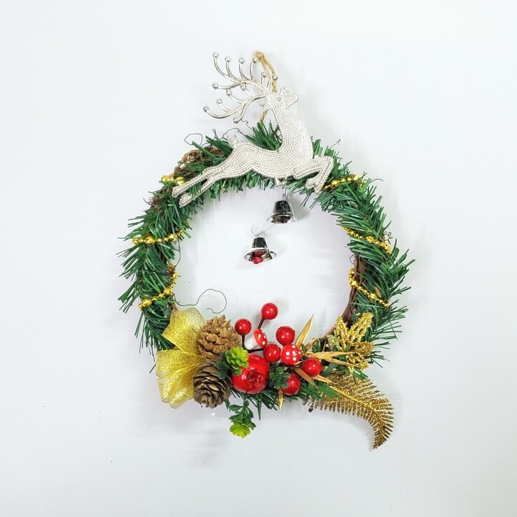 Vòng Hoa Noel VN06 20cm Vòng Nguyệt Quế Giáng Sinh Có Đèn